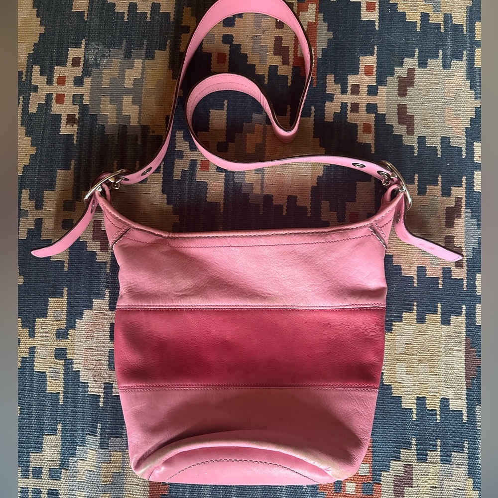 Vintage Coach Bleeker Rugby Stripe Duffle Bag Pink Red Leather